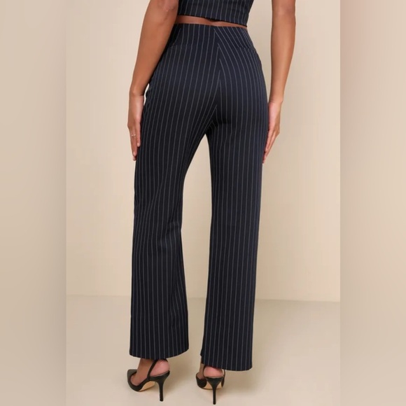Lulus Confident Appeal Navy Blue Pinstripe High-Rise Pants - Picture 2 of 7